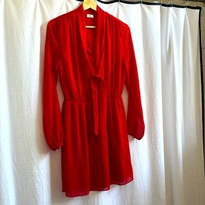 Aritzia Little Moon Red Bow long sleeve sheer dress